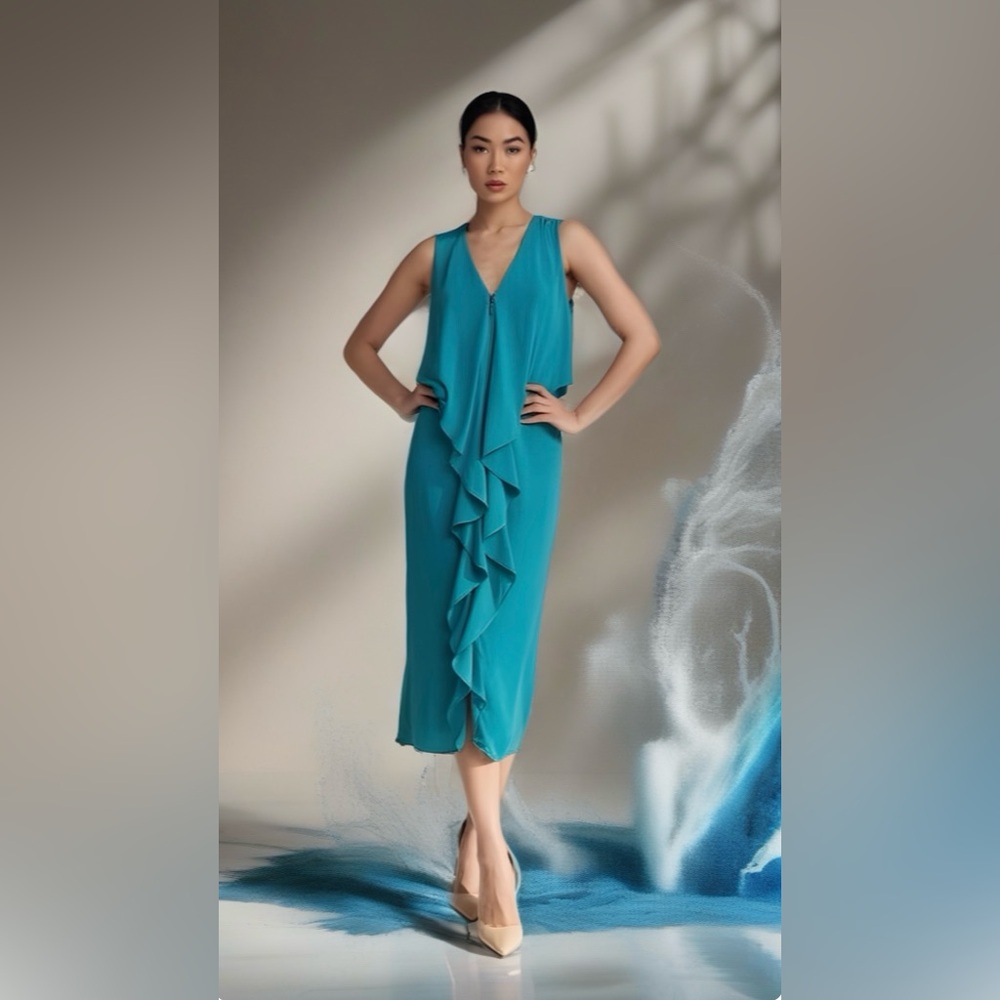 0093 Laundry By Shelli Segal Turquoise Midi Dress